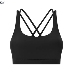 Stylish Strappy <b>Back</b> Seamless Sports Bra for Women High Elasticity Padded Gym Bra for Yoga Running Training Plus Size Front - Product Image 1