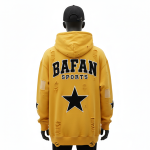 Sweat-shirt pour homme 350 GSM en tissu polaire de coton doux, style délavé jaune, broderie personnalisée, logo personnalisé, streetwear basique - Product Image 3