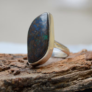 <b>Raw</b> Azurite Malachite 925 Sterling Silver <b>Raw</b> <b>Crystal</b> Malachite Wedding Gift Statement Ring Stunning Natural Gemstone Jewelry - Product Image 4