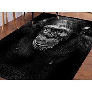 Alfombra con Estampado de Mono: Diseño Animal en Blanco y Negro, Alfombra Fácil de Limpiar, Alfombra Suave No Tejida - Product Image 1