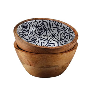 Autocollant en émail Design fantaisie Bol de service rond en bois de taille moyenne Décoratif et arc de vaisselle fait à la main en vrac - Product Image 1