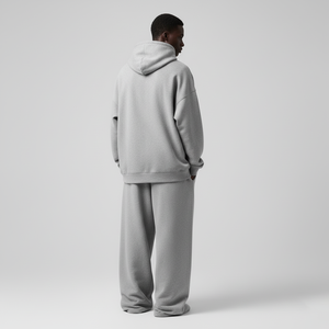 ชุดเซ็ตเสื้อฮู้ดดี้โอเวอร์ไซส์ผู้ชายและกางเกงขายาวทรงกว้าง ผ้าคอตตอน 100% คุณภาพสูง 300gsm แบบเรียบ สไตล์ OEM น้ำหนักปานกลาง รับผลิตตามแบบ - Product Image 5