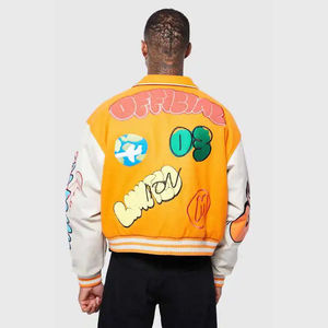 Chaqueta de béisbol personalizada con grafiti para hombre, chaqueta Bomber de cuero con logotipo bordado de chenilla para invierno, chaqueta universitaria de cuero genuino para hombre - Product Image 2