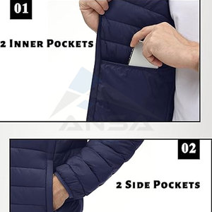 Chaqueta acolchada ligera para hombre de alta calidad capucha resistente al agua a prueba de viento y aislamiento bordado de diseño OEM personalizado - Product Image 5