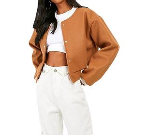 Chaqueta Varsity de Invierno para Mujer, con Logotipo Personalizado, Cómoda, Informal, Transpirable, de Lana, con Parches Sólidos Bordados y Forro Acolchado - Product Image 2