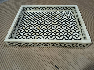 Bandeja decorativa de patrón sólido ecológico Crescent Crafts del proveedor indio Bandejas de almacenamiento y servicio de incrustaciones de hueso para uso doméstico - Product Image 3