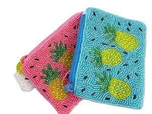 Porte-monnaie carré fait main de haute qualité pour les mariées, orné de perles de verre roses et vertes pour Noël - Product Image 3