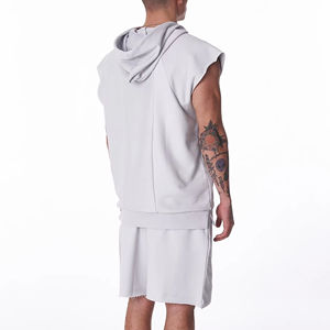 Ensemble short à capuche surdimensionné unisexe 100% coton Sweat à capuche sans manches et tenue courte Streetwear Vêtements décontractés Ensemble sweat à capuche et short - Product Image 3