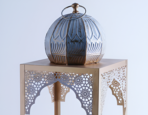 Linterna de vela marroquí con cúpula metálica decorativa de color azul y dorado al por mayor para decoraciones domésticas de Ramadán y Eid - Product Image 5