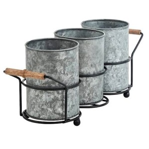 Antique Single-Tier Iron Metal Caddy Galvanized Standing Type <b>Kitchen</b> <b>Utensil</b> <b>Holder</b> Eco-Friendly Minimalist Design Organization - Product Image 1