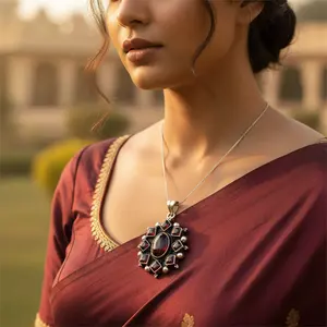 Colgante de Plata de Ley 925 con Diseño de Gota de Agua y Granate para Mujer, Joyería Religiosa con Piedras Preciosas en Oro Rosa, Amuleto Numerado - Product Image 2