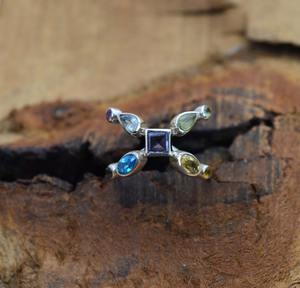 Bague classique pour femme, style bohème tendance, en argent sterling 925, multi-pierres précieuses, faite à la main, pour cadeau de fête - Product Image 4