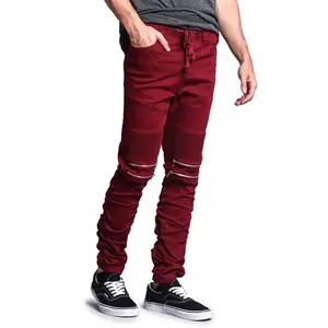 Pantalon de sport à poches et fermeture éclair pour homme, vêtement d'extérieur, style chino, plaqué bordeaux, coupe classique, 2022