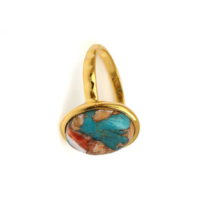 Nueva llegada 18K chapado en oro sólido 925 anillo de mujer de plata esterlina Natural espinoso ostra cobre turquesa ovalado bodas fiestas - Product Image 3