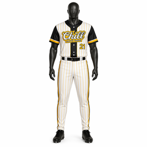 Custom White Yellow Pinstripe Baseball Uniform Set OEM Polyester Breathable Team Jersey Pants Wholesale Sportswear - Product Image 1