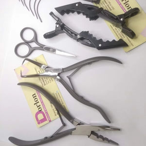 Kit d'outils d'extension de cheveux professionnels avec aiguille Kit d'outils d'extension de cheveux et de perles de haute qualité pince avec pochette en cuir - Product Image 1