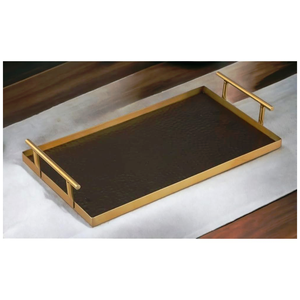 Best Quality Food Serving Tray Glossy Silver Mirrored Finished Stainless Steel Serving Tray With Attractive <b>Golden</b> Handle - Product Image 5