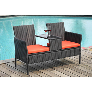 <span class=keywords><strong>Causeuse</strong></span> d'extérieur 2 places en osier avec table de conversation en rotin et coussin amovible pour salle à manger ou cour - Product Image 4