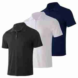 เสื้อยืดโปโลผ้าฝ้าย100% ระบายอากาศได้ดีแห้งเร็วป้องกันการพันสำลีสำหรับผู้ชายลายสีทึบแขนสั้นปกติ - Product Image 6
