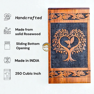 Ayaans ไม้โรสวูดแกะสลักด้วยมือไม้กล่องใส่โกศสำหรับผู้ใหญ่ขี้เถ้าโกศเผา (6X6X11) ขายส่ง - Product Image 5