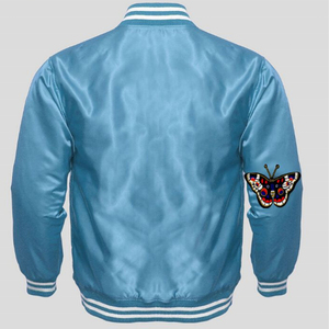 Chaqueta Bomber de satén para hombre personalizada al por mayor, chaqueta Bomber de satén de seda bordada, chaqueta Varsity de satén de béisbol para hombre - Product Image 3