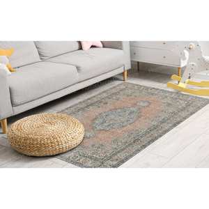 Tapis imprimé : Tapis moderne de style farmhouse vert à fleurs, antidérapant, avec poils doux - Product Image 3