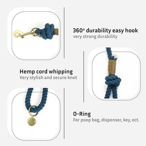Durable Solid Blue Handmade Cotton Rope Dog Leash Cute and Durable for Medium and Large Dogs Customized Size - Product Image 4
