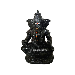 Religions indiennes Sculpture sur pierre noire Design fait à la main dieu hindou décoration de jardin seigneur Ganesh Ji Statues Sculpture en marbre Statue - Product Image 1
