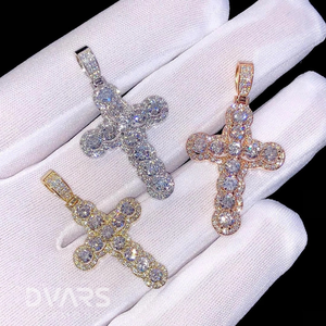 Iced VVS Moissanite <b>Cross</b> Charm <b>Pendant</b> Unique Charms Design 925 Sterling <b>Silver</b> Luxury Certified Hip Hop Religious <b>Pendant</b> - Product Image 2