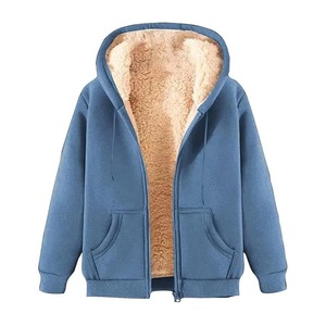 Women's Red <b>Sherpa</b> <b>Lined</b> Fleece Zip Up Hoodie Pullover Hooded <b>Jacket</b> with Front Pockets for Winter - Product Image 4