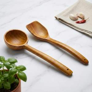 Cuchara de Servir de Madera de Acacia Natural con Mango Largo, Acabado Espejo, Utensilio de Cocina Ecológico para Cocinar, Mezclar y Servir Comida - Product Image 4