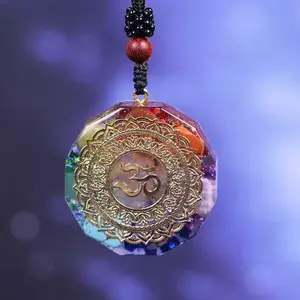 Wholesale best quality Crystal Chakra Orgonite OM Orgone Energy Pendant Necklace Wholesale Orgone pendants for reiki healing