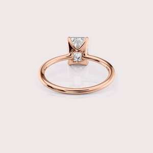 IGI Certified Emerald Cut Lab Grown Diamond Solitaire Engagement / Wedding <b>Ring</b> in 9K Yellow / Rose & White Gold - Product Image 3