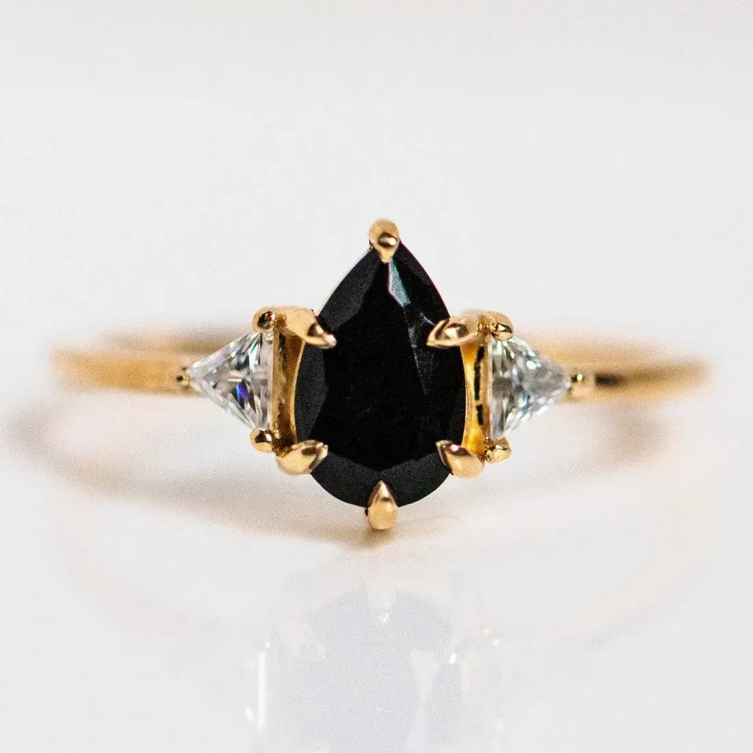 Black Onyx Pear Cut 925 Sterling Silver Gold Filled Minimalist Band Women Girl Engagement Ring Fine Silver Jewelry Wholesale