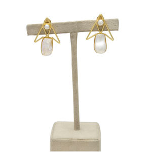 Pendientes de Perlas Naturales de Agua Dulce Color Blanco Ostra, Chapados en Oro de 24K, Sin Níquel, Latón, Hechos a Mano, Estilo Vintage, Cristianos, para Mujer, Boda - Product Image 3