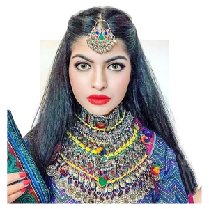 Ensemble de bijoux en laiton afghan avec turquoise, placage oxydé, collier long à plusieurs rangs fait à la main, boucles d'oreilles, style personnalisé pour femmes, Pakistan - Product Image 2