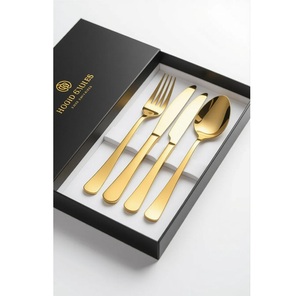 Juego de cubiertos de acero inoxidable con acabado dorado, hecho a mano para ofrecer elegancia y durabilidad, perfecto para vajilla, utensilios de cocina y eventos - Product Image 5