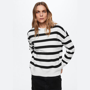 2024 gros personnalisé pull ample couleur bloc rayé fendu cou femmes rayé sweats à capuche et sweats - Product Image 2