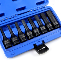 Juego de 8 Llaves de Impacto con Punta Hexagonal SAE de 1/2 Pulgada, Acero Cr-Mo, Acabado Negro, Herramientas para Reparación de Automóviles