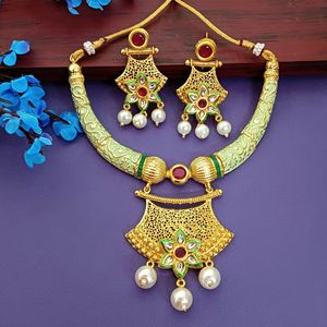 Fabricant indien de bijoux, vente en gros de colliers de mariée en plaqué or avec perles Kundan, ensemble de boucles d'oreilles pour femmes - Product Image 2