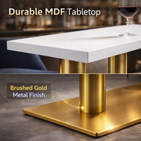 Table de restaurant rectangulaire moderne blanche avec base en acier inoxydable doré et plateau en pierre résistant aux rayures pour hôtel, café, usage commercial