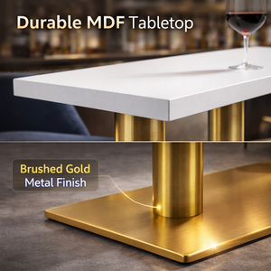 Mesa <span class=keywords><strong>de</strong></span> Bar Cuadrada Moderna <span class=keywords><strong>con</strong></span> Tapa Blanca y <span class=keywords><strong>Base</strong></span> <span class=keywords><strong>de</strong></span> Doble Columna <span class=keywords><strong>de</strong></span> Acero Inoxidable para Muebles Comerciales <span class=keywords><strong>de</strong></span> Hotel, Cafetería y Bistro - Product Image 4