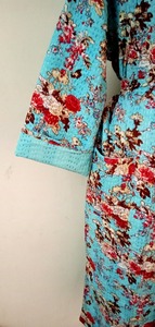 Handmade Kantha Quilted Varsity <b>Jacket</b> Floral Printed Women's Wear <b>Kimono</b> Hooded Robe with Puffer Effect Floral Shower Design - Product Image 2