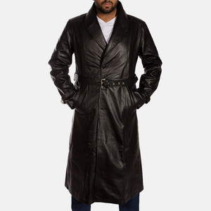 Abrigo de Cuero Tipo Gabardina, Impermeable, con Botones, Manga Larga, Forro Interior Suave, para Otoño e Invierno, Cuero Genuino, Transpirable, Satinado - Product Image 1