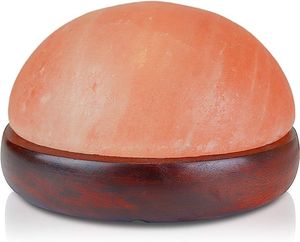 Elegant Hand-Carved Half Dome Himalayan Salt Bowl <b>Lamp</b> with Natural <b>Wooden</b> <b>Base</b> for Ambient Lighting and Wellness Home Decor - Product Image 3