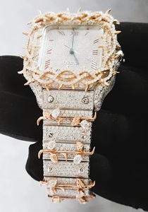 Attractive Custom Luxury <b>Band</b> <b>Wrist</b> Watch Moissanite Round Cut Diamond Hip Hop Stainless Steel Watch for Men From India - Product Image 3