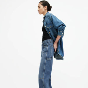 Jeans en denim décontractés pour femmes, taille mi-haute, coupe droite, respirants, avec lavage coloré, vente en gros - Product Image 3