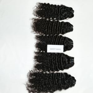 Bundles bouclés indiens alignés sur des cuticules naturelles non transformées Styles de boucles de vague tissées Machine noire Double trame Extensions de cheveux humains - Product Image 2