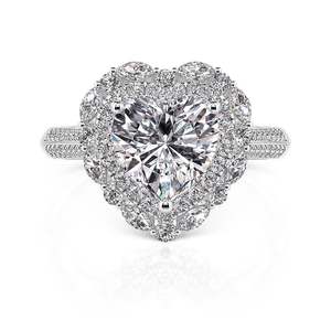 Bague de fiançailles Jeulia Vintage Double Halo Cœur - Argent sterling avec zircon, style incrustation tendance - Product Image 1