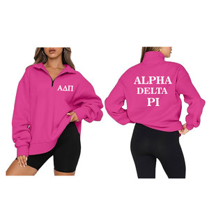 OEM personnalisé Surdimensionné Sororité Alpha Delta Pi Hiver Imprimé Doublé Fermeture Éclair Sweat pour les Femmes - Product Image 2